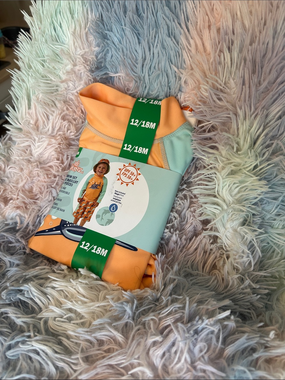 Kids One-Piece Rash Guard Swimsuit - Orange & Mint, Size 12/18M